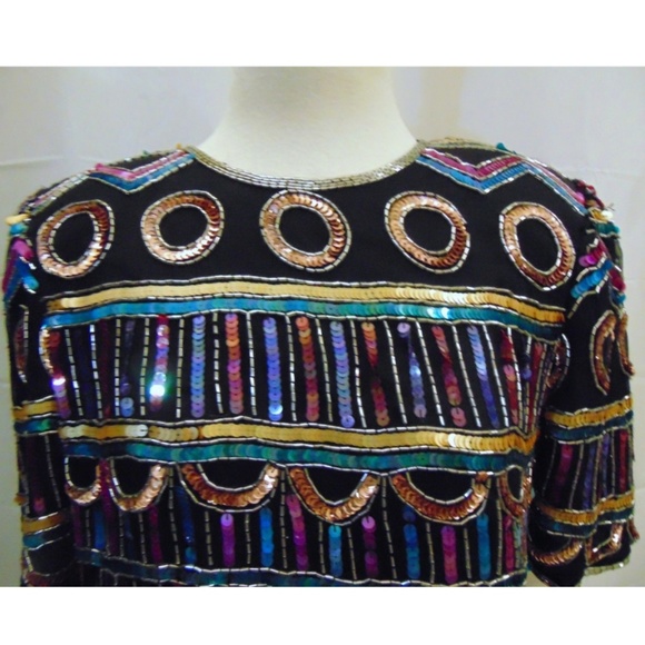 Vintage Laurence Kazar Sequin Evening Top Sz S - Picture 2 of 5